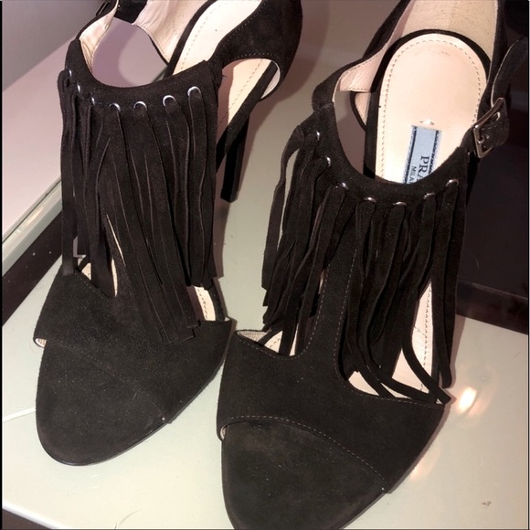 NIB Prada Suede Fringe Sandal/Heel - Picture 9 of 13